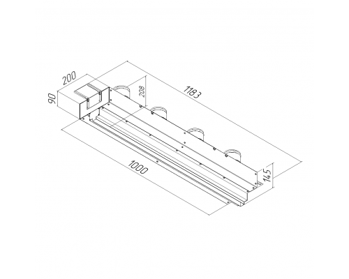 Щелевой диффузор Provent VPNDG/F 1000*25/75х4 для гипсокартона с КСД на 4 прямых выхода
