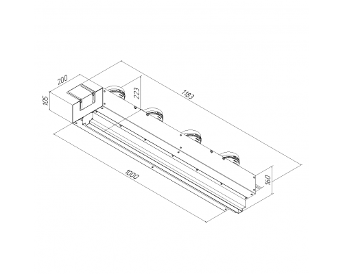 Щелевой диффузор Provent VPNDG/F 1000*25/90х4 для гипсокартона с КСД на 4 прямых выхода