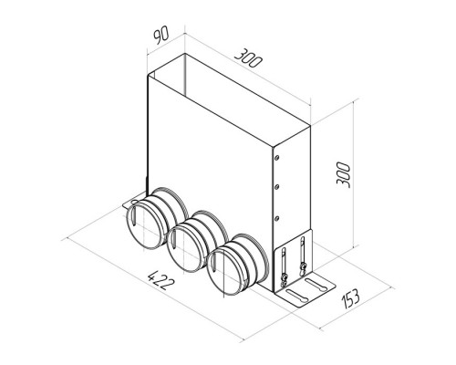 Пленум (адаптер) вентиляционный Provent VPU 300×90/75×3 угловой прямоугольный на 3 выхода